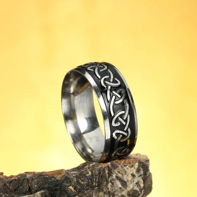 Celtic Knot Stainless Steel Men's Ring – 8mm Retro Black & Silver Punk Band