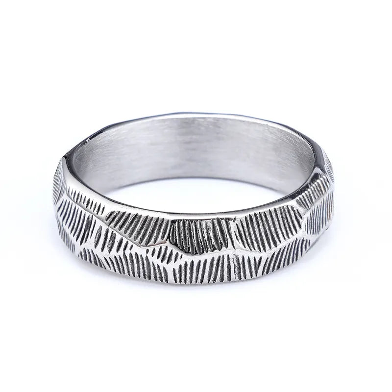 Textured Mountain Peak 304 Stainless Steel Ring for Men – Modern Rugged Design