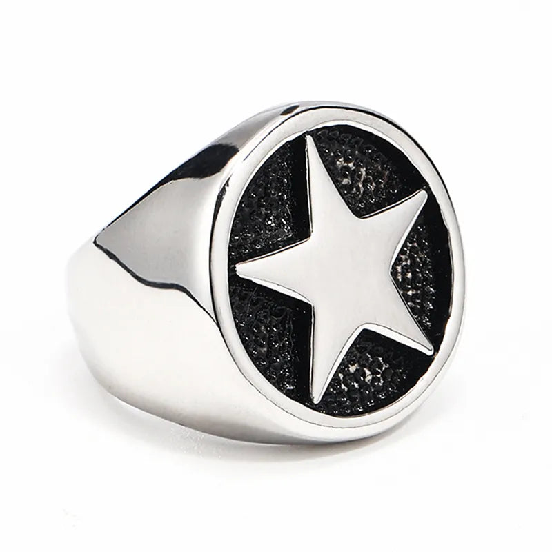 Vintage Star Signet Ring for Men – Bold Titanium Steel Statement Ring