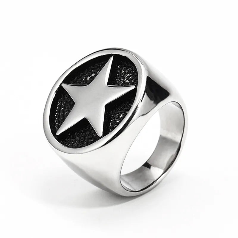 Vintage Star Signet Ring for Men – Bold Titanium Steel Statement Ring