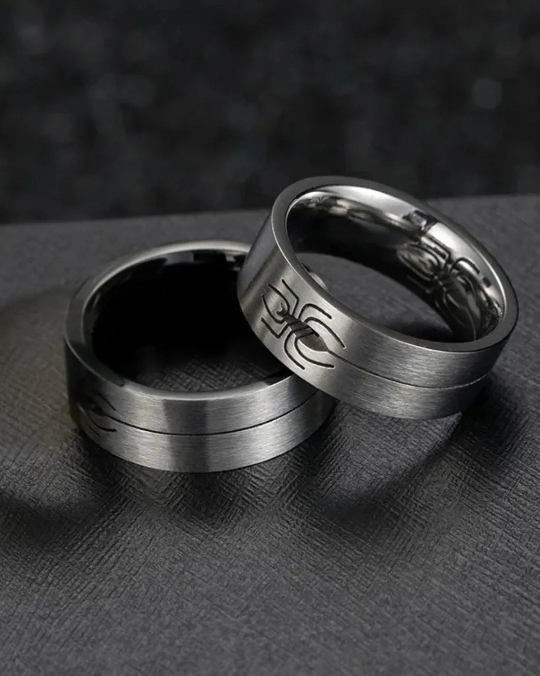 Men's Brushed Stainless Steel Spider Engraved Ring – Bold Streetwear Band