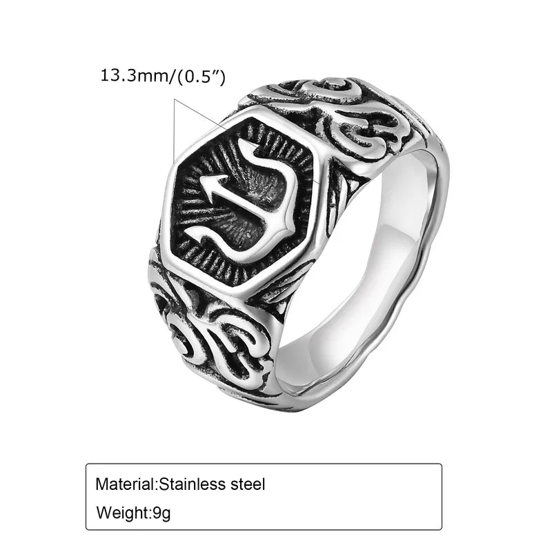 Retro Anchor Signet Ring for Men – 304 Stainless Steel
