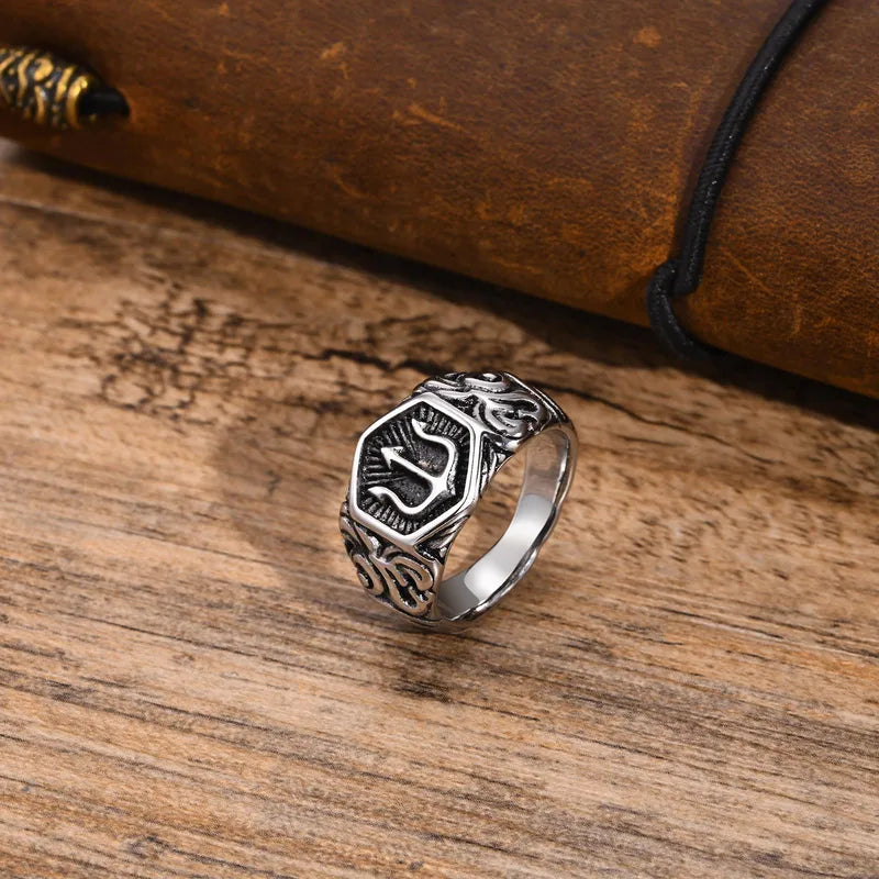 Retro Anchor Signet Ring for Men – 304 Stainless Steel