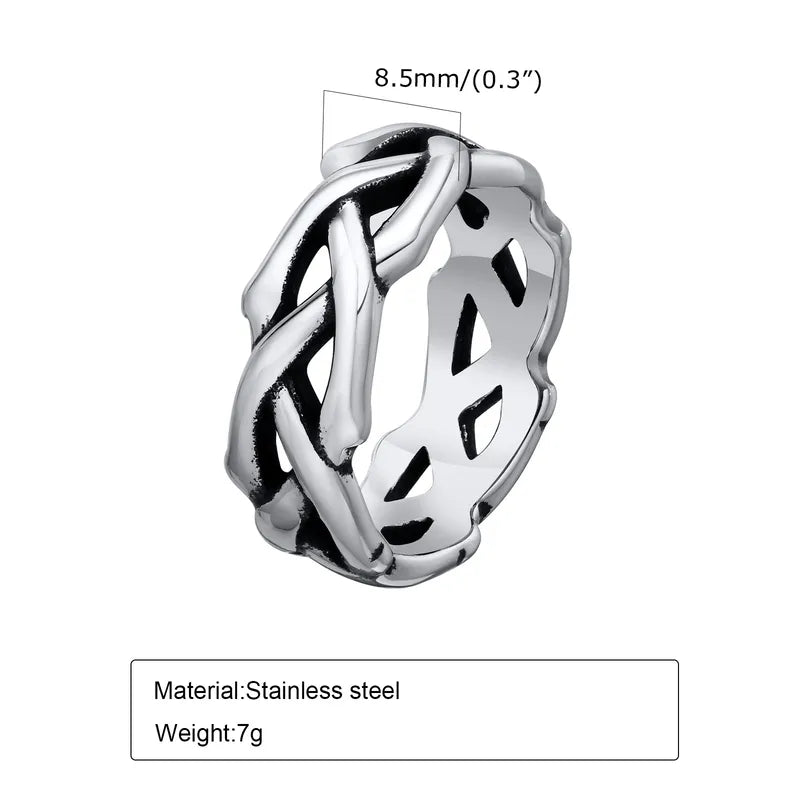 Geometric Titanium Steel Punk Ring for Men – Retro Wide Band Style