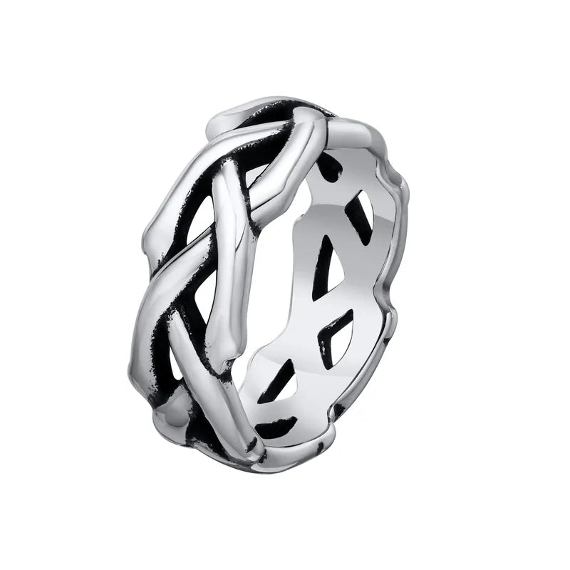 Geometric Titanium Steel Punk Ring for Men – Retro Wide Band Style
