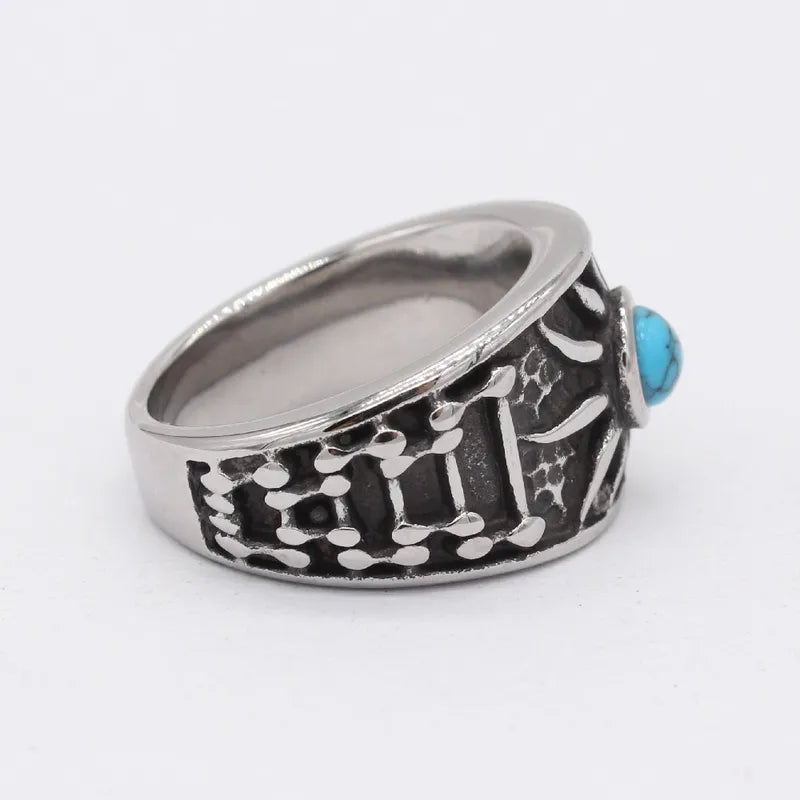 Retro Sunburst Turquoise Titanium Steel Men's Ring