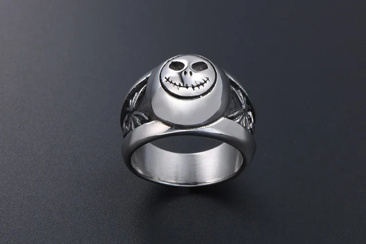 Retro Punk Smile Face Ring – 304 Stainless Steel Men's Gothic Statement Ring