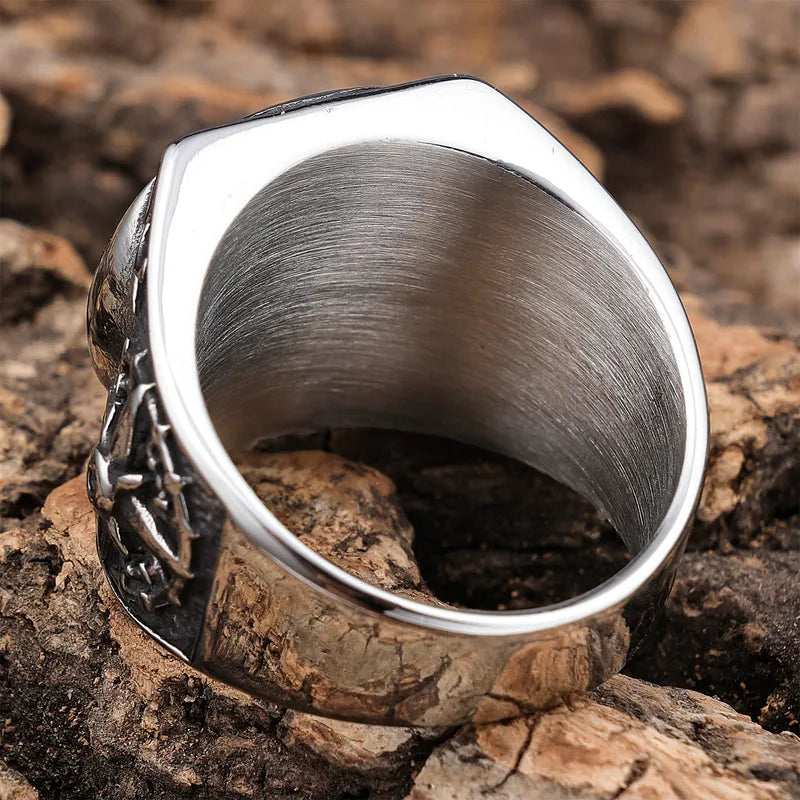 Compass Rose Carved Stainless Steel Men's Ring – Hip-Hop Streetwear Style