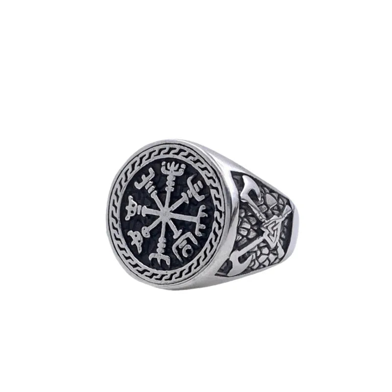 Retro Viking Compass Ring – 304 Stainless Steel Men's Norse Ring