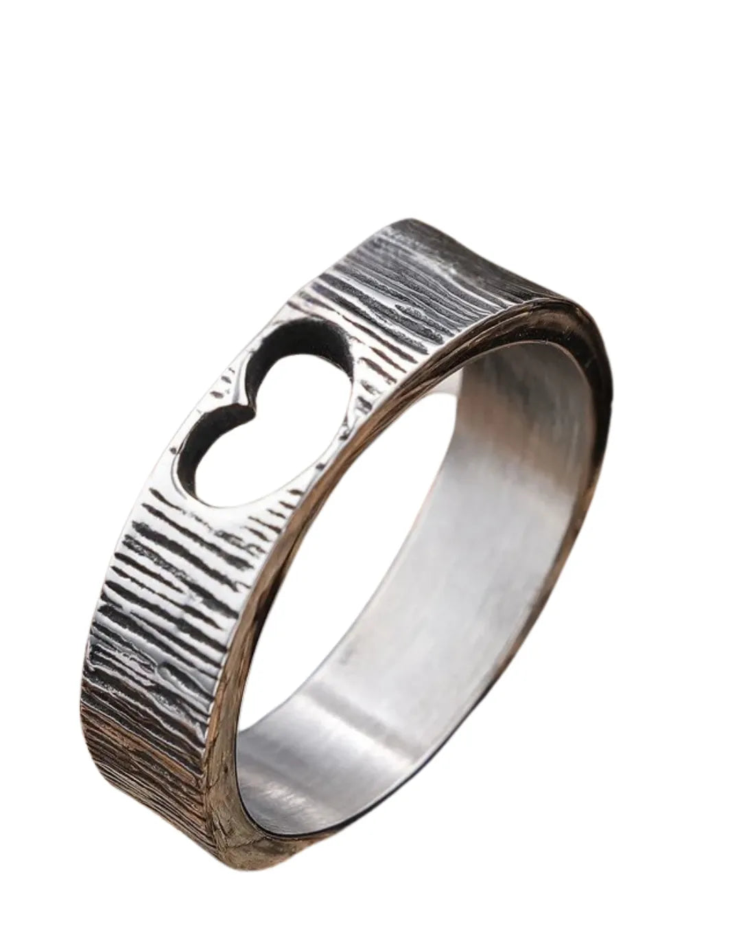 Minimalist Heart Cut-Out 304 Stainless Steel Ring – Rustic Texture Band