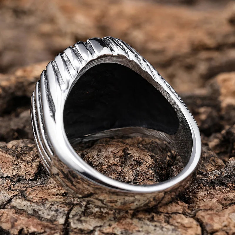 Bold Retro Carved Geometric Stainless Steel Men's Ring – Hip-Hop Statement Style