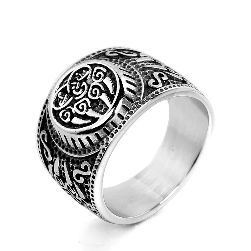 Hip-Hop Retro Stainless Steel Ring – Wide Engraved Band for Men (15.5mm)