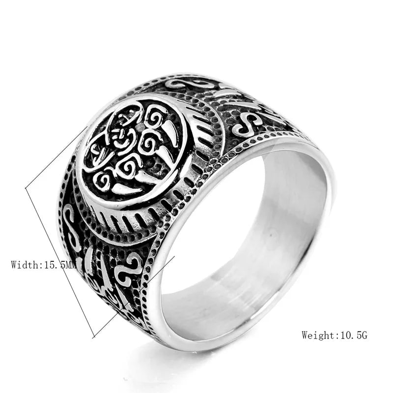 Hip-Hop Retro Stainless Steel Ring – Wide Engraved Band for Men (15.5mm)