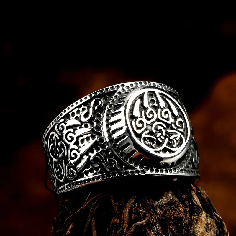 Hip-Hop Retro Stainless Steel Ring – Wide Engraved Band for Men (15.5mm)