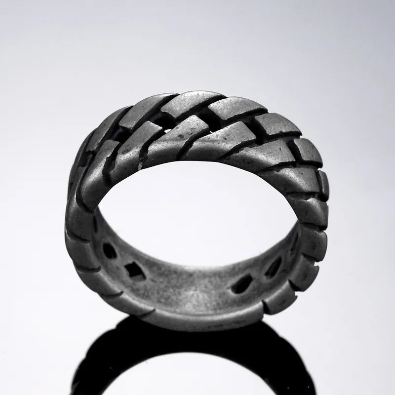 Punk Style Geometric Titanium Steel Men's Ring – Rugged Matte Finish Band