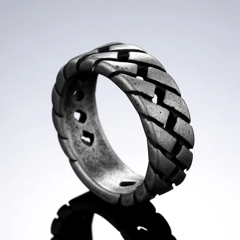 Punk Style Geometric Titanium Steel Men's Ring – Rugged Matte Finish Band