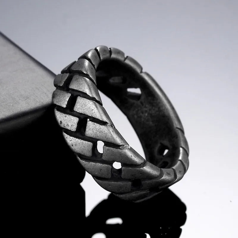 Punk Style Geometric Titanium Steel Men's Ring – Rugged Matte Finish Band