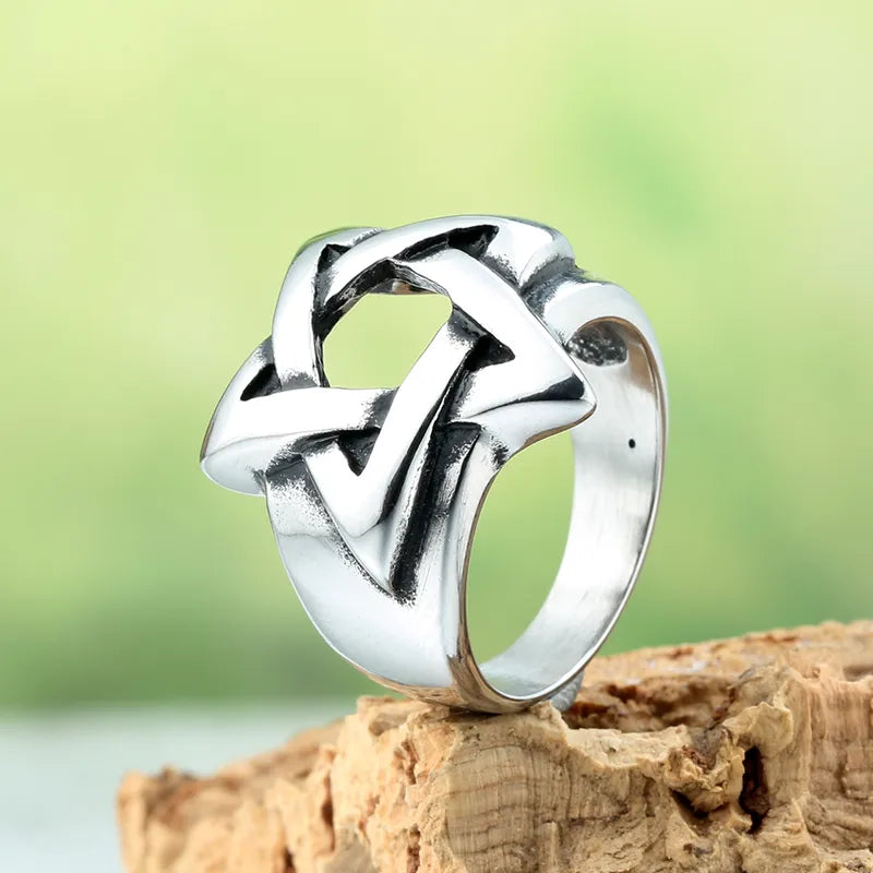 Bold Pentagram Statement Ring – 316 Stainless Steel