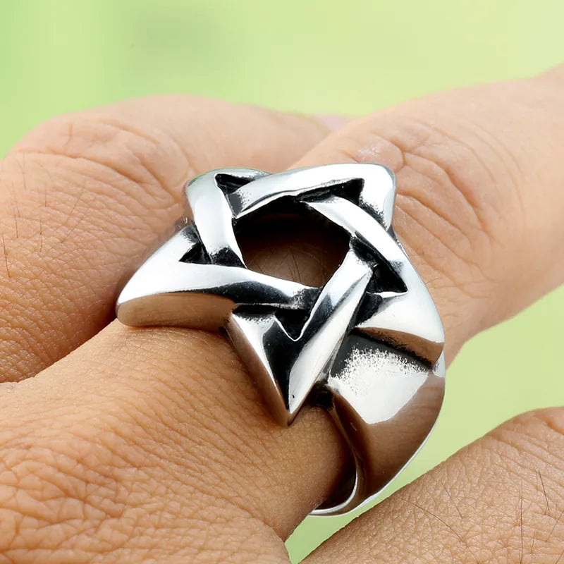 Bold Pentagram Statement Ring – 316 Stainless Steel
