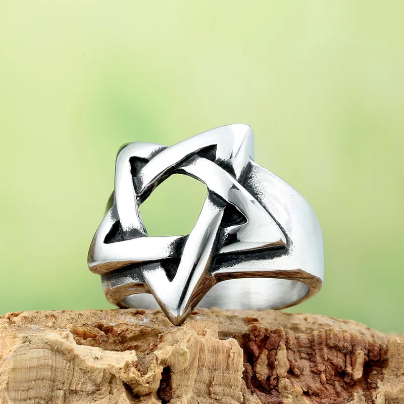 Bold Pentagram Statement Ring – 316 Stainless Steel