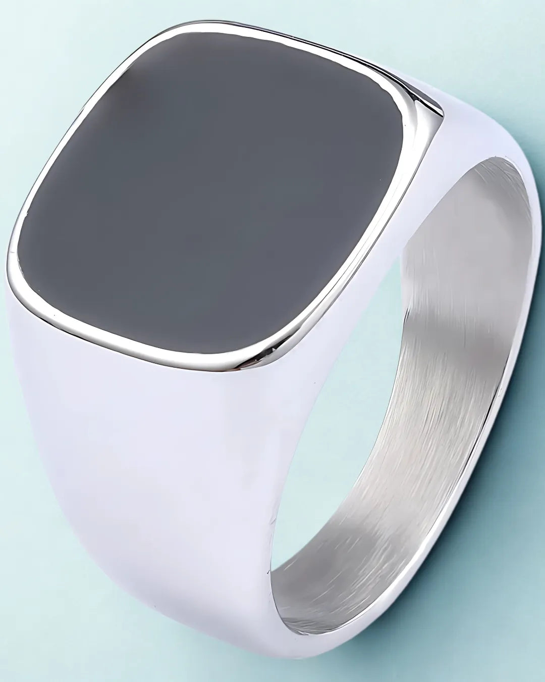 Black Square Signet Ring – 316 Stainless Steel Polished Band (Men’s Minimal Style)