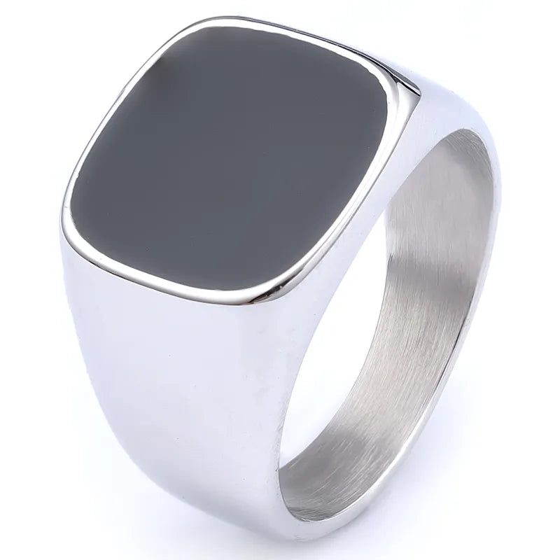 Black Square Signet Ring – 316 Stainless Steel Polished Band (Men’s Minimal Style)
