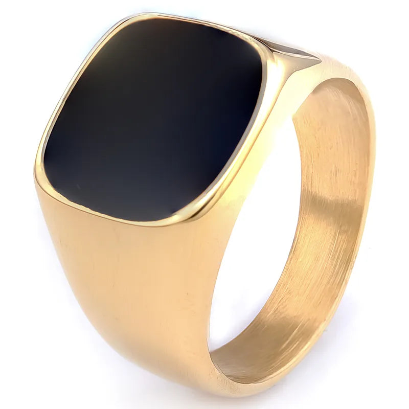 Gold Signet Ring with Black Inlay – 316 Stainless Steel (Men’s Minimalist Style)