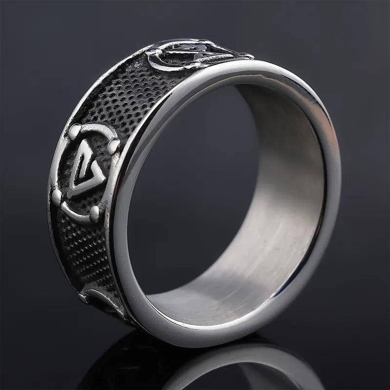 Street Symbol Carved Band Ring – 304 Stainless Steel (Men’s Streetwear Style)
