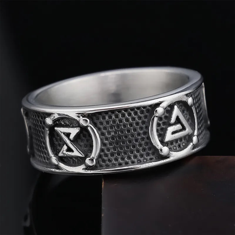 Street Symbol Carved Band Ring – 304 Stainless Steel (Men’s Streetwear Style)