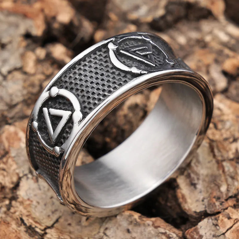 Street Symbol Carved Band Ring – 304 Stainless Steel (Men’s Streetwear Style)