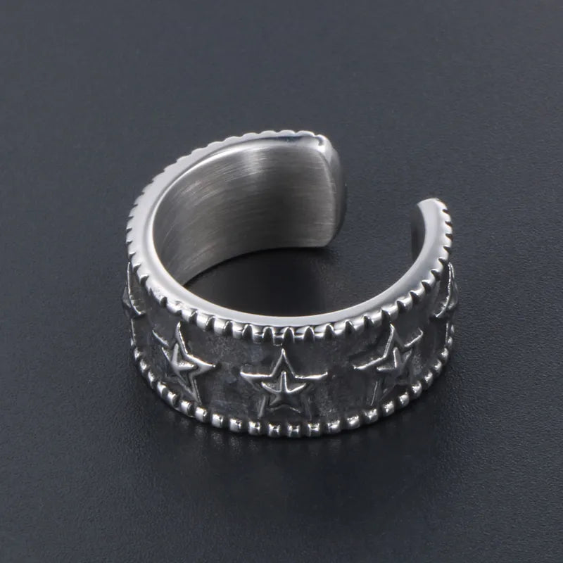 Open Star Band Ring – 304 Stainless Steel with Retro Punk Finish