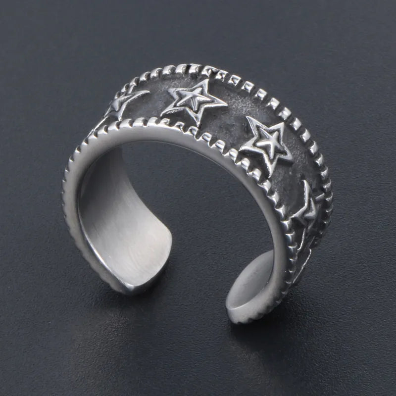 Open Star Band Ring – 304 Stainless Steel with Retro Punk Finish