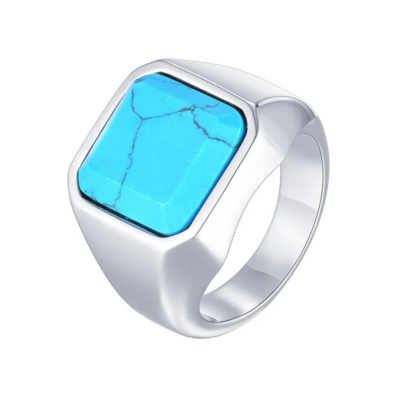 Turquoise Stone Signet Ring – 304 Stainless Steel (Men's Statement Band)