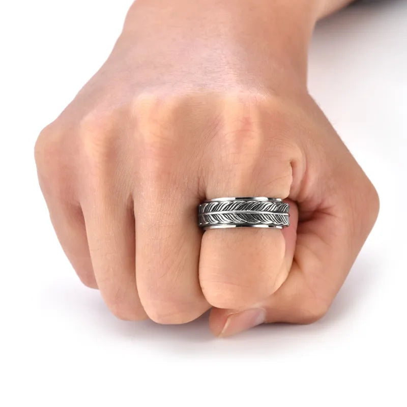 Textured Leaf Pattern Ring – 304 Stainless Steel Men's Band
