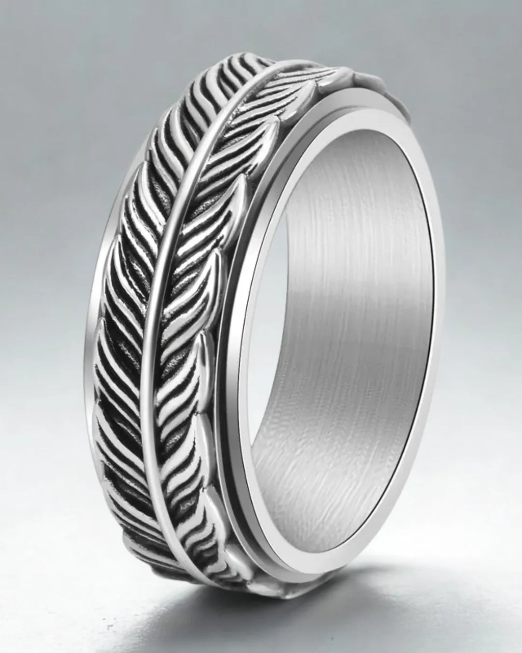 Textured Leaf Pattern Ring – 304 Stainless Steel Men's Band