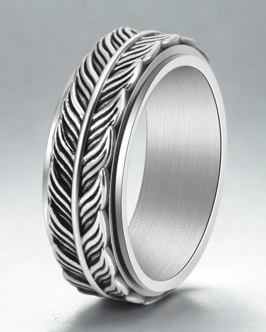 Textured Leaf Pattern Ring – 304 Stainless Steel Men's Band