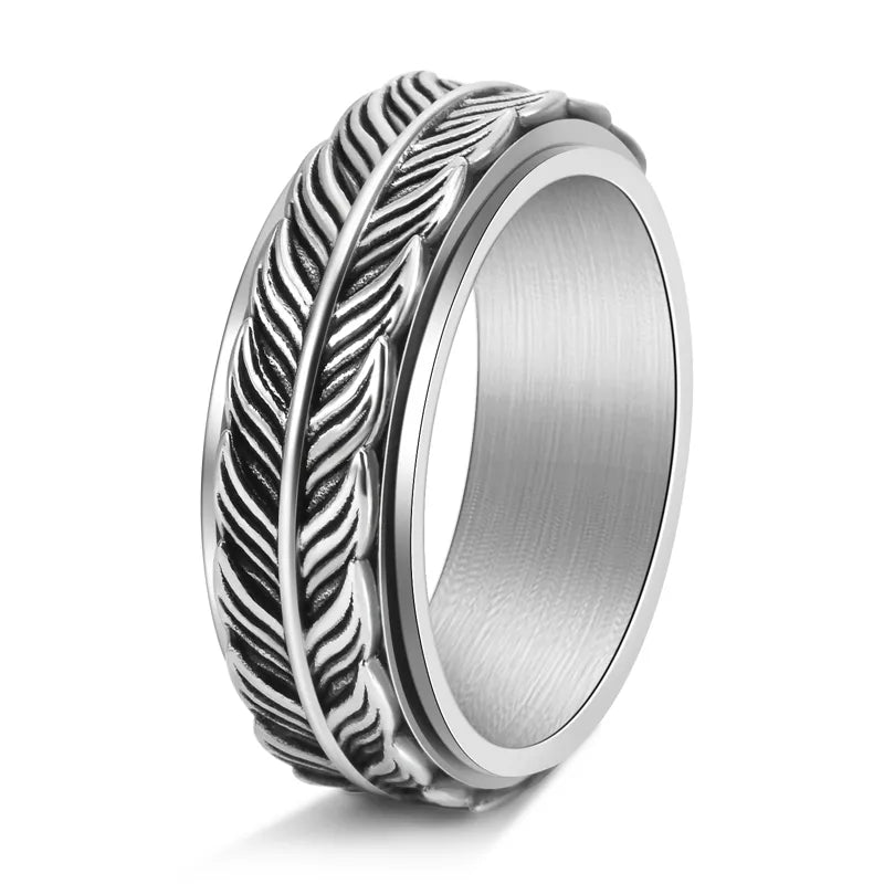 Textured Leaf Pattern Ring – 304 Stainless Steel Men's Band