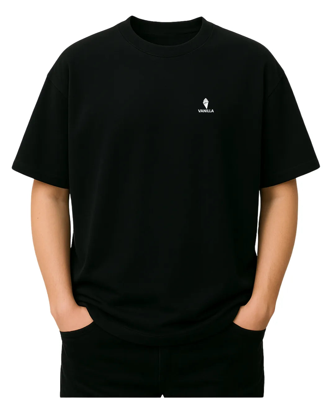 Vanilla Black Oversize Drop Shoulder T-Shirt  For Men – 280 GSM Pure Cotton For Cold Weather