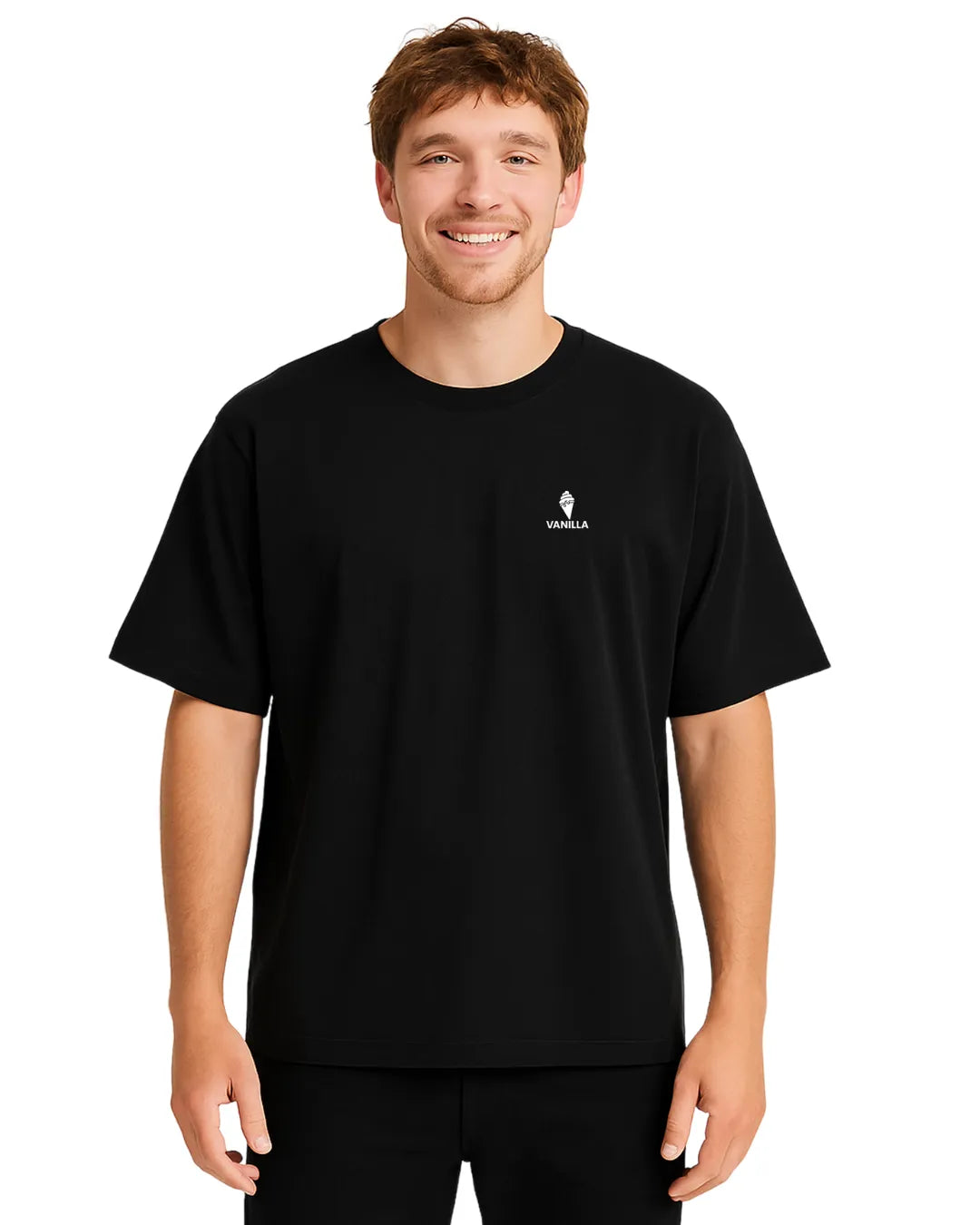 Vanilla Black Oversize Drop Shoulder T-Shirt  For Men – 280 GSM Pure Cotton For Cold Weather
