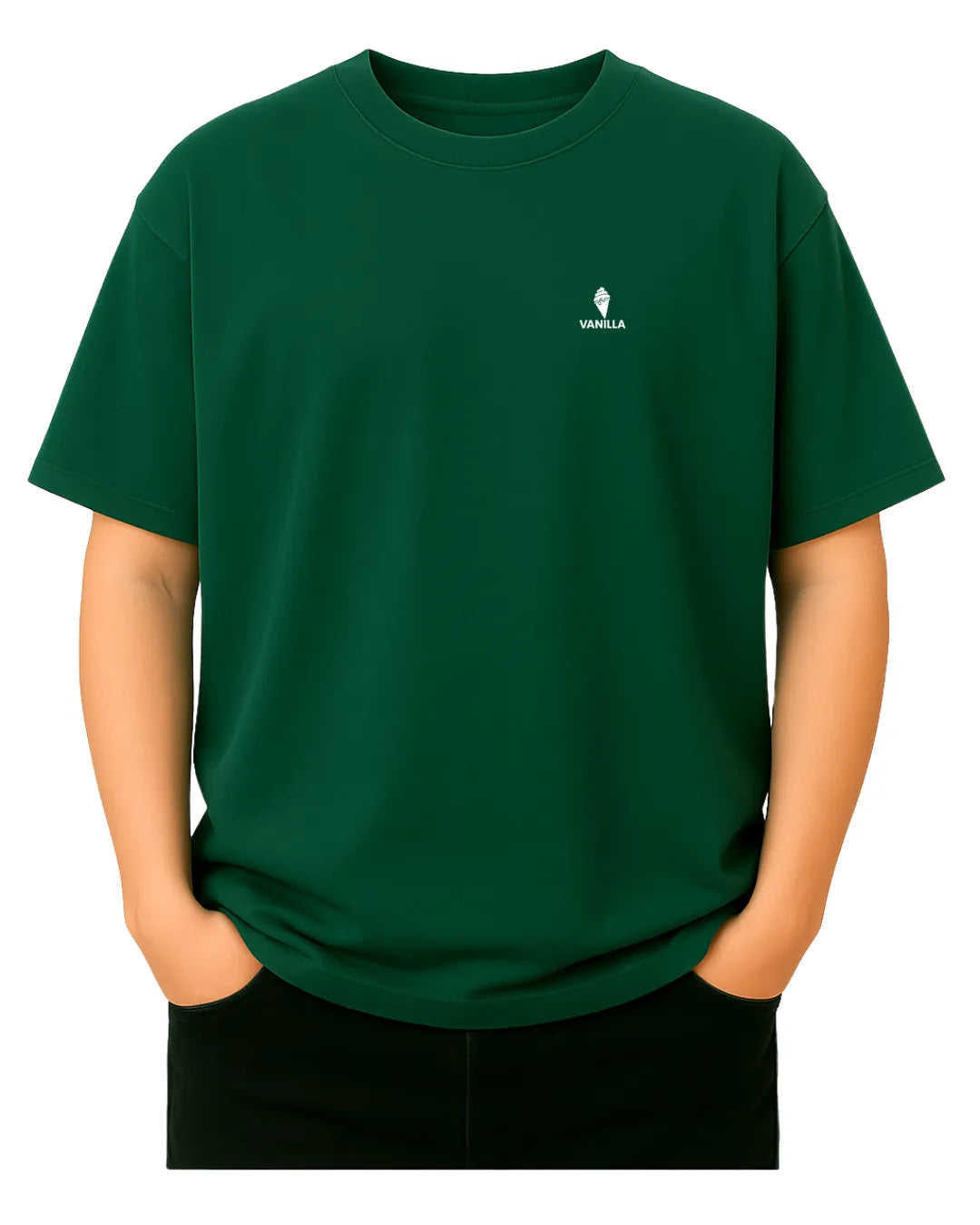 Vanilla Deep Green Oversize Drop Shoulder T-Shirt  For Men – 240 GSM Pure Cotton