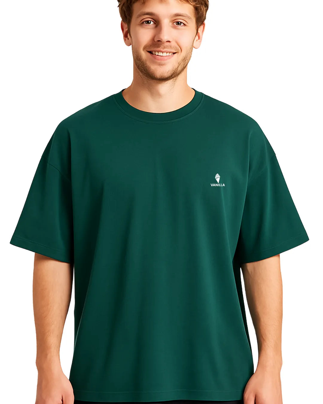 Vanilla Deep Green Oversize Drop Shoulder T-Shirt  For Men – 240 GSM Pure Cotton