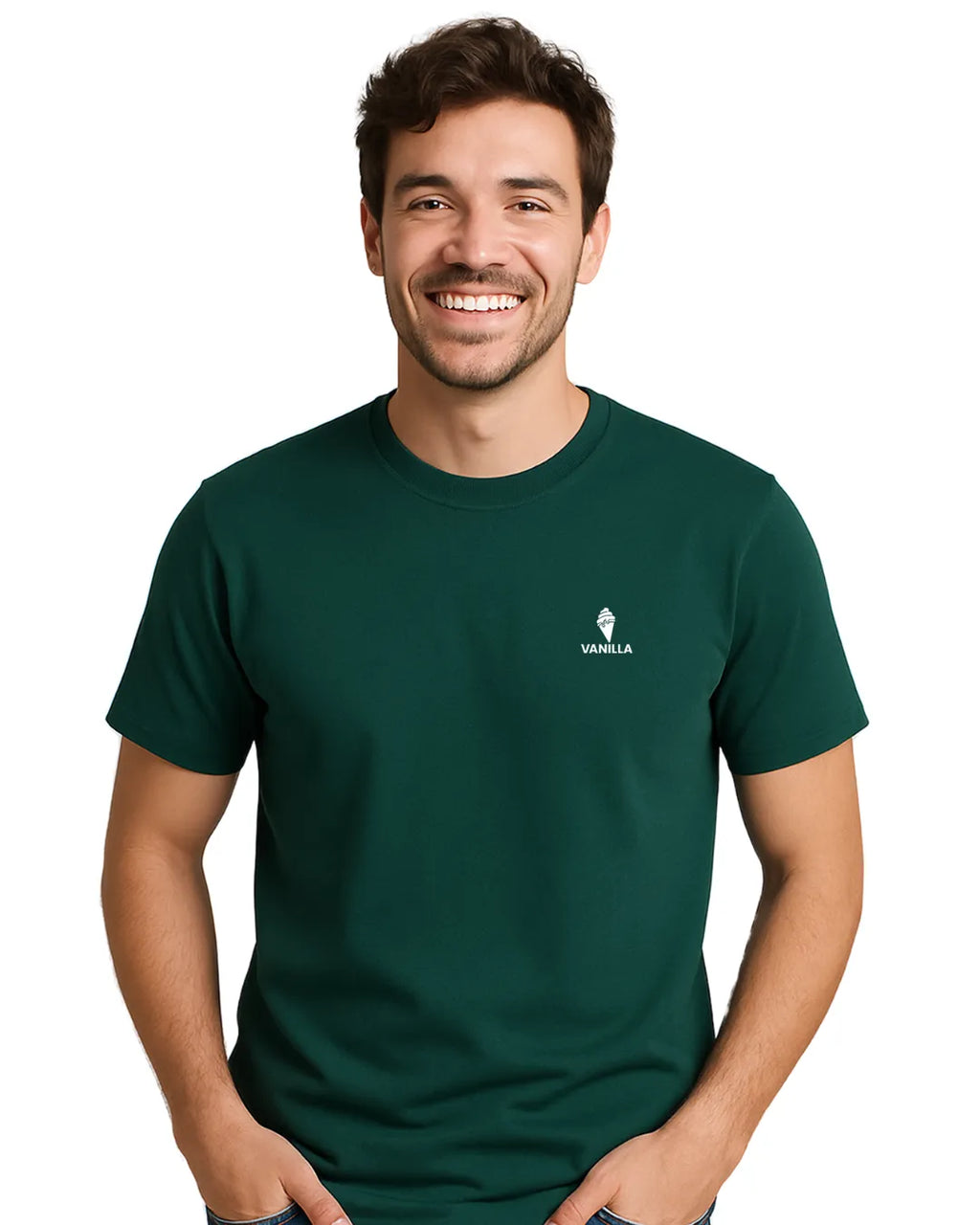 Vanilla Deep Green Tailored Fit T-Shirt – 240 GSM Pure Cotton