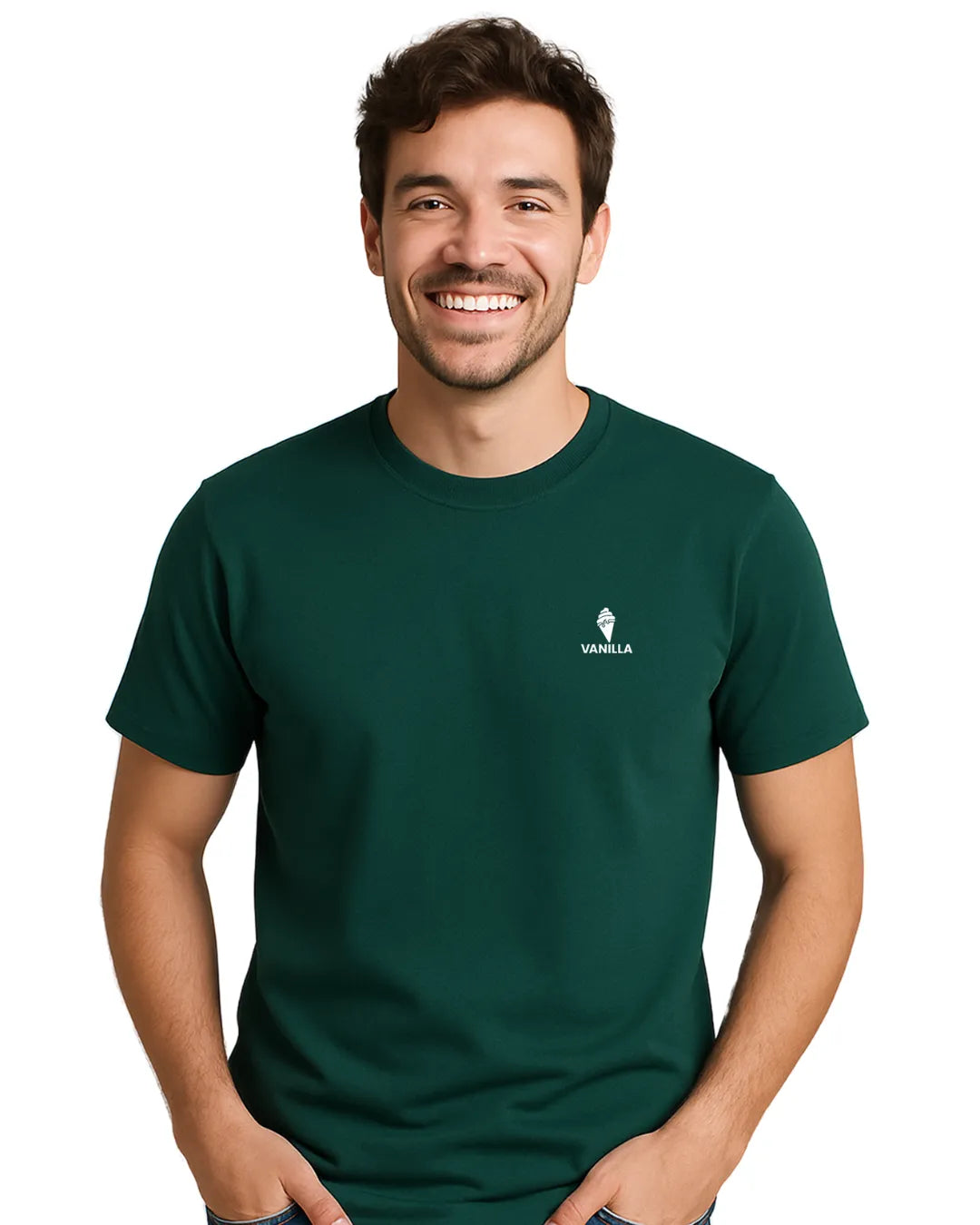 Vanilla Deep Green Tailored Fit T-Shirt – 240 GSM Pure Cotton