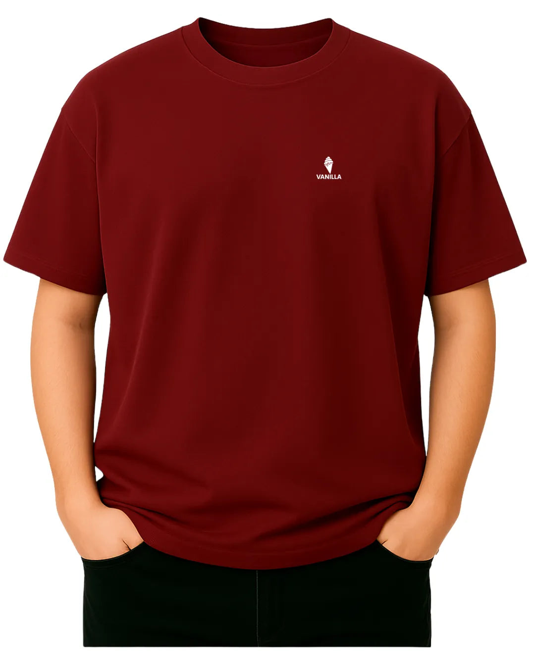 Vanilla Maroon Oversize Drop Shoulder T-Shirt  For Men – 240 GSM Pure Cotton