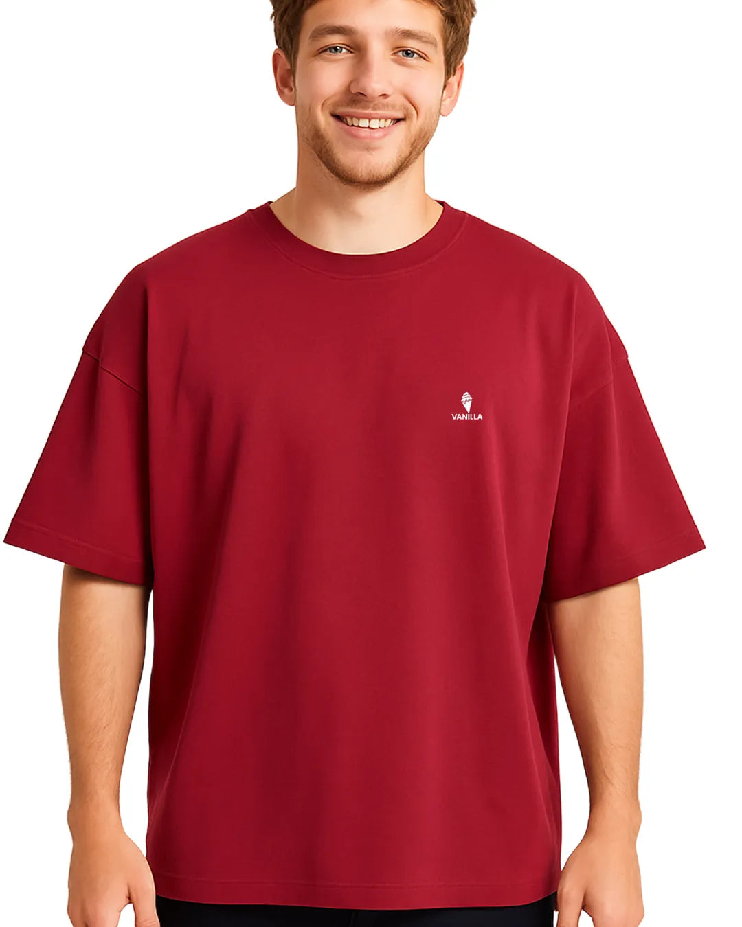 Vanilla Maroon Oversize Drop Shoulder T-Shirt  For Men – 240 GSM Pure Cotton