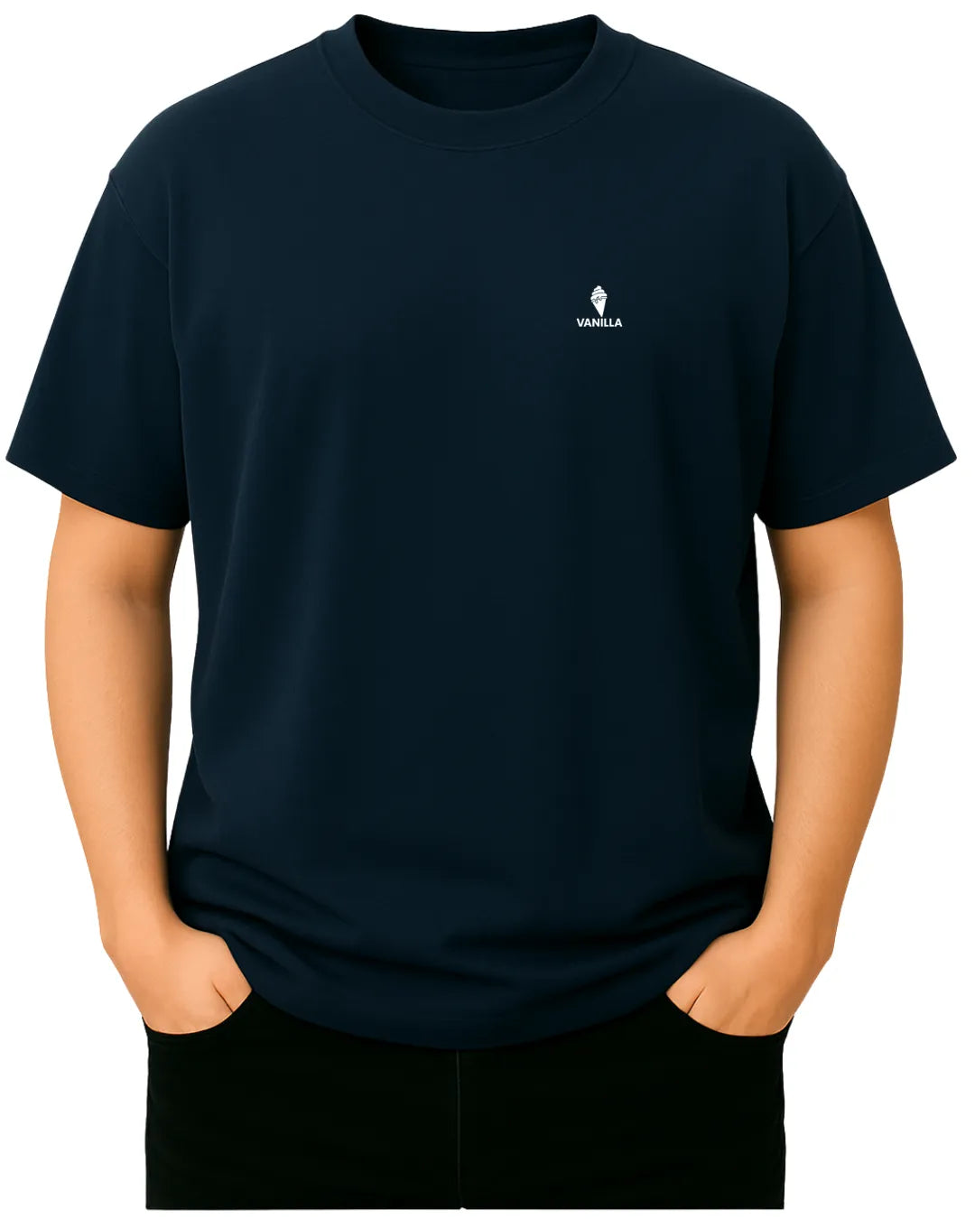 Vanilla Navy Blue Oversize Drop Shoulder T-Shirt  For Men – 240 GSM Pure Cotton