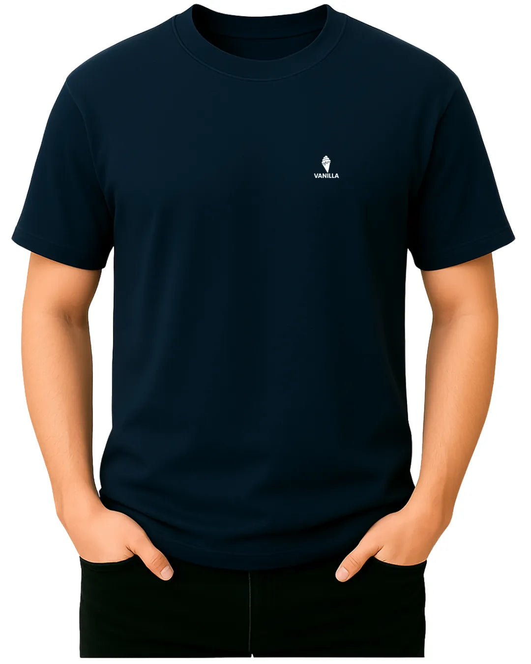 Vanilla Navy Blue Tailored Fit T-Shirt  For Men – 240 GSM Pure Cotton