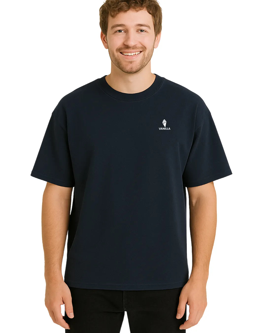 Vanilla Navy Blue Oversize Drop Shoulder T-Shirt  For Men – 240 GSM Pure Cotton