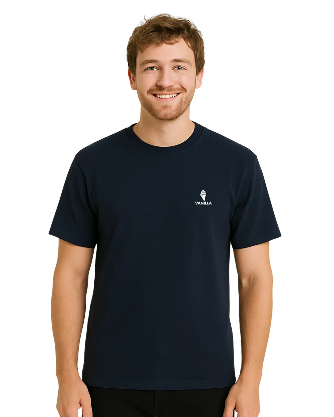 Vanilla Navy Blue Tailored Fit T-Shirt  For Men – 240 GSM Pure Cotton