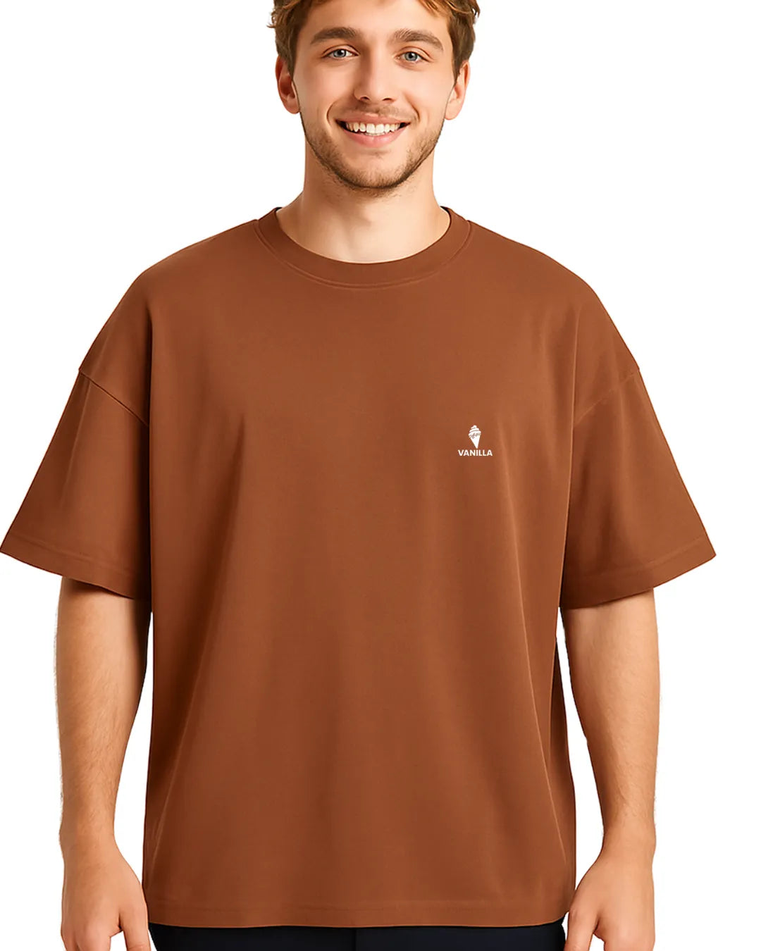 Vanilla Rust Brown Oversize Drop Shoulder T-Shirt  For Men – 240 GSM Pure Cotton